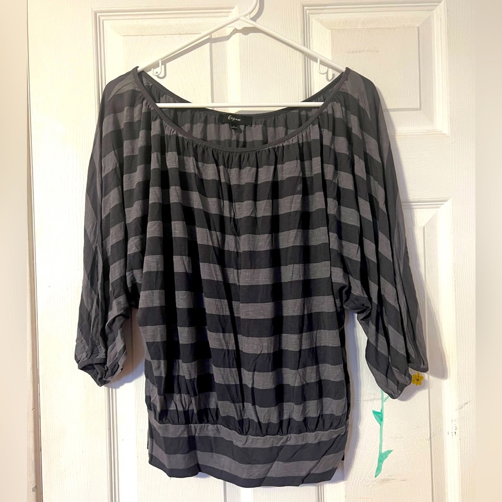 Express loose off the shoulder striped grey top